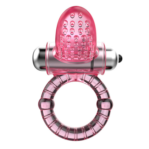 Розовое эрекционное виброкольцо 4,2см с язычком Baile Sweet Vibro Ring BI-014081