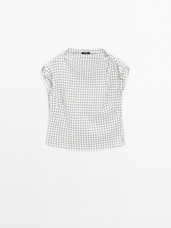 Massimo Dutti Топ в клетку со сборкой, белый