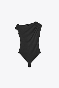 ZARA БОДИ ОБЛЕГАЮЩЕГО КРОЯ СО СБОРКАМИ, ЧЕРНЫЙ