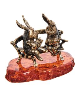 Народные промыслы AM-2727 Фигурка «Зайчцы счастливая семья» (латунь, янтарь)