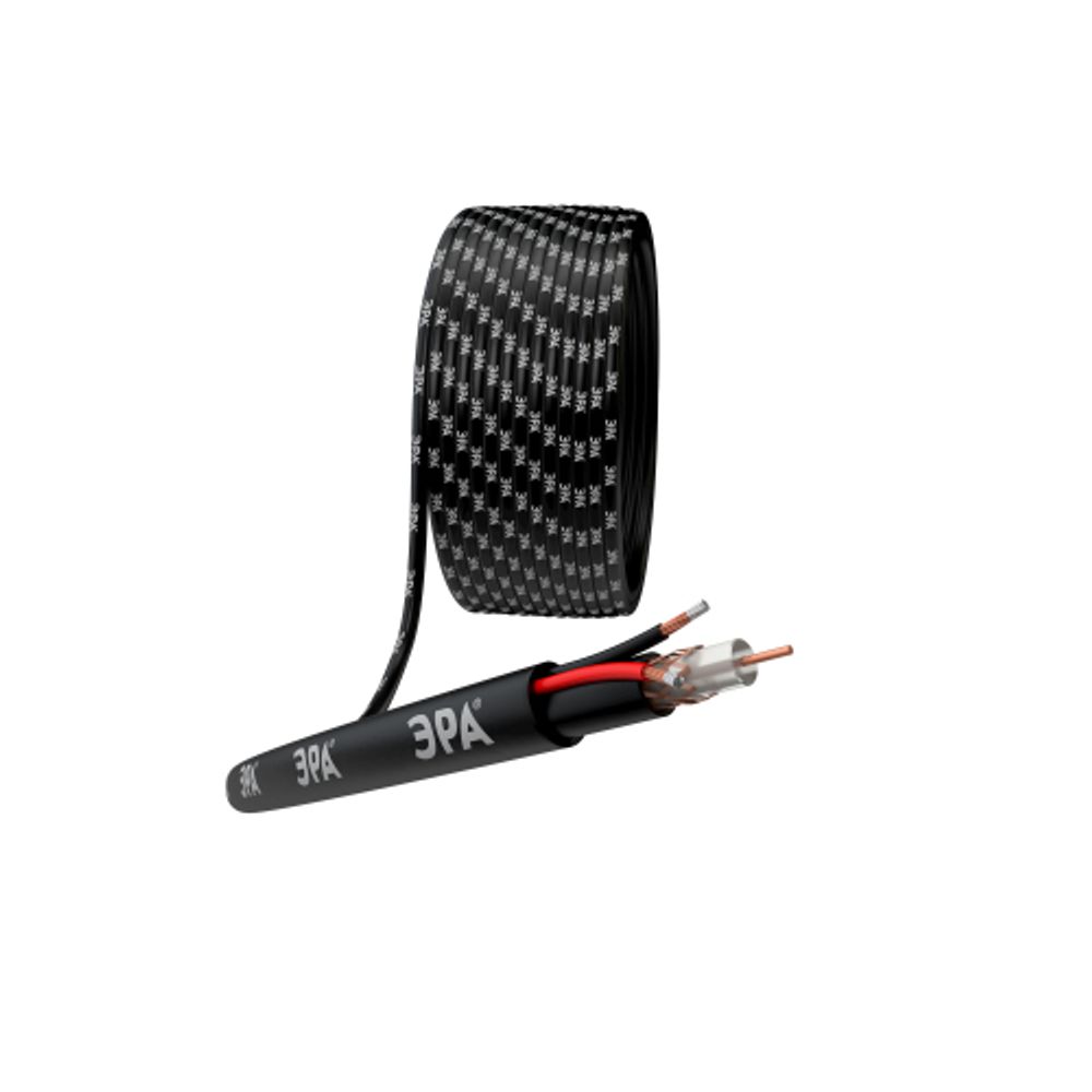 Кабель для аналогового видеонаблюдения ЭРА SIMPLE КВК-П-2+2x0,75 мм2 бухта 200 метров, чёрный | Кабель для видеонаблюдения