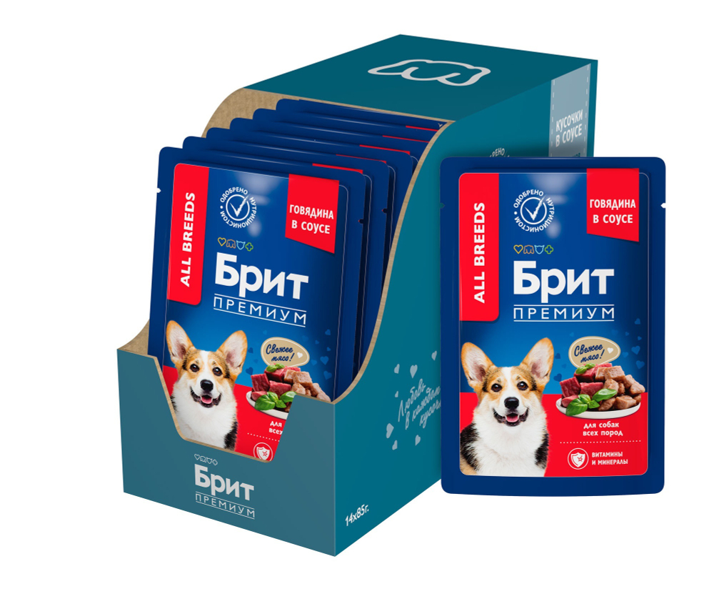 Brit Premium Пауч для взрослых собак всех пород говядина в соусе 85 г