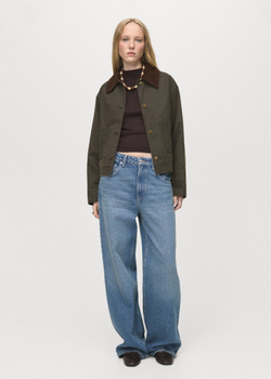 MANGO Джинсовая парка с бархатным воротником, хаки