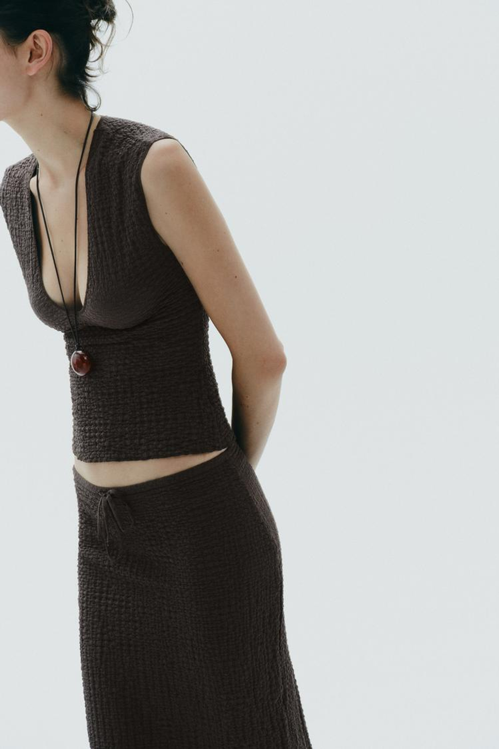 ZARA ТОП БЕЗ РУКАВОВ, ШОКОЛАДНЫЙ