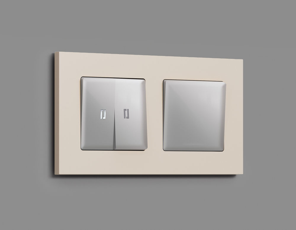 MA404055 Комплект механизма 2-кл выключателя с самовозвратом с подсветкой 5600K ALFA Серебро глянец QUANT (AP4040, VM129, G14W)