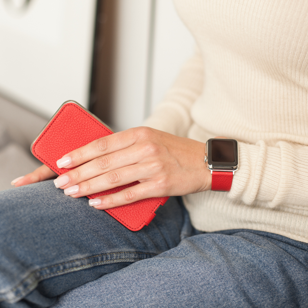 Ремешок для Apple Watch 44/45/46 mm из кожи теленка, красного цвета