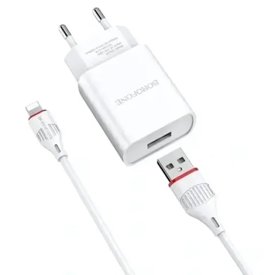 Зарядное устройство Borofone BA20A 2.1A USB + кабель Lightning White