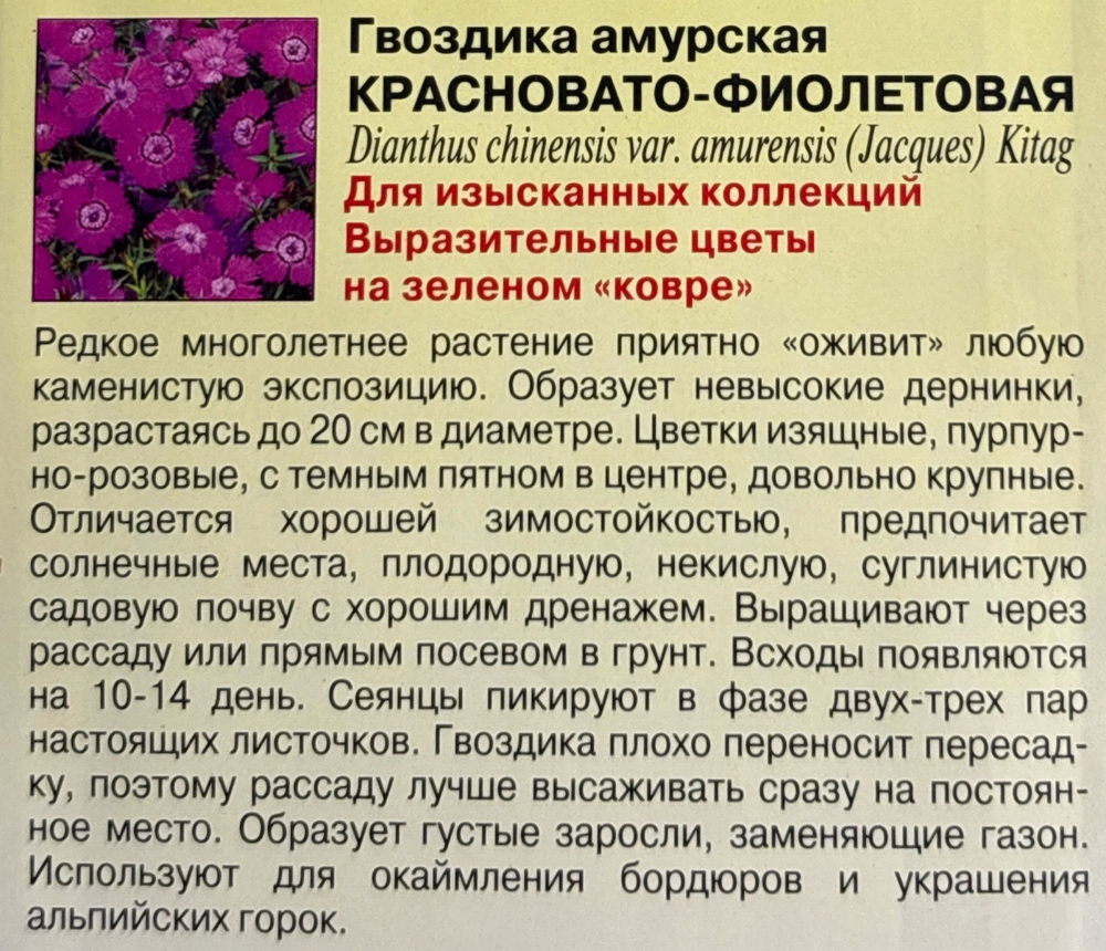 Гвоздика мн. Амурская Красновато-фиолетовая 0,02 г СМЦ-556