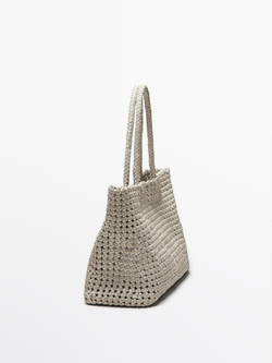 Massimo Dutti Плетеная сумка-шопер из кожи наппа, белый