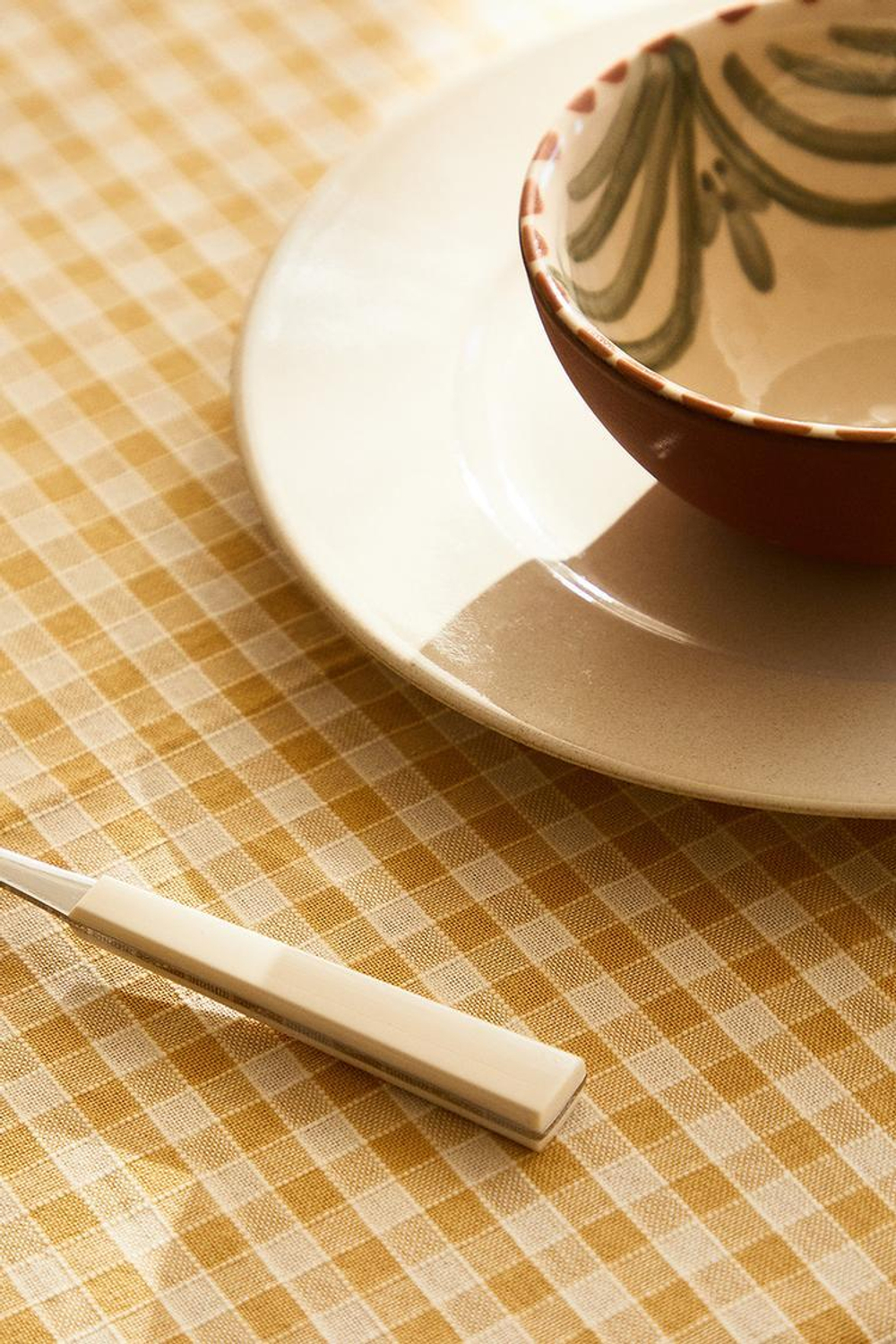 ZARA HOME ХЛОПКОВАЯ СКАТЕРТЬ В КЛЕТКУ, ВАНИЛЬНЫЙ