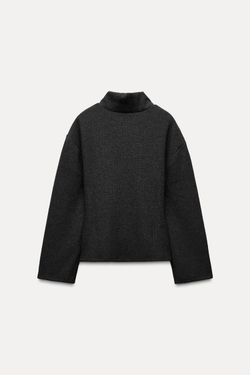 ZARA МЯГКИЙ ТОП СО СКЛАДКАМИ, СЕРЫЙ С МЕЛАНЖЕВЫМ ЭФФЕКТОМ