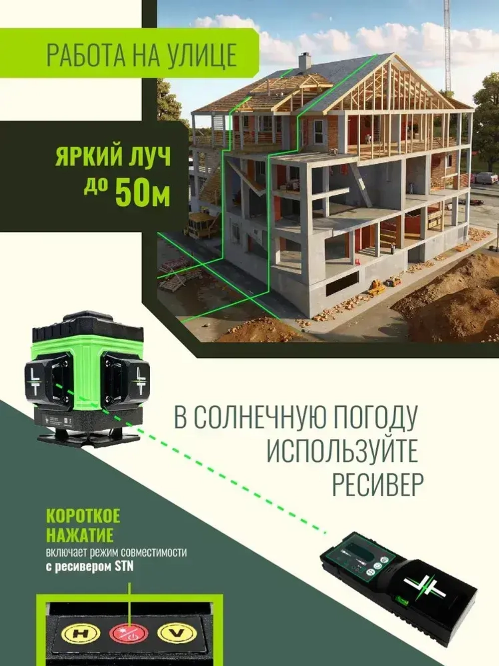 Профессиональный Лазерный уровень (нивелир) LT 3D 12 линий+ тренога 1.1 метра