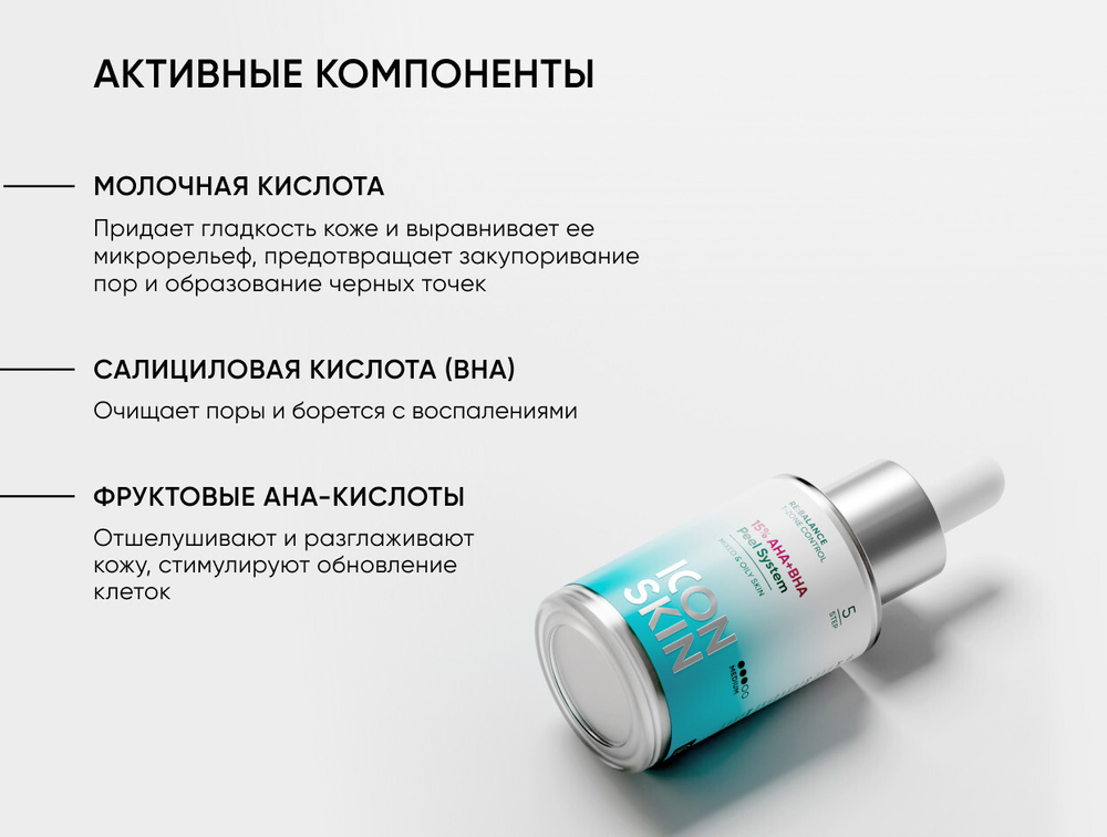 Icon Skin Пилинг для лица «15% AHA+BHA Peel System, 30ml