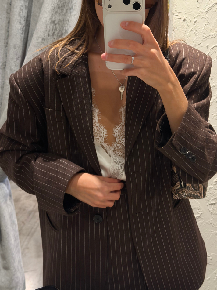 Пальто пиджак шоколад в полоску