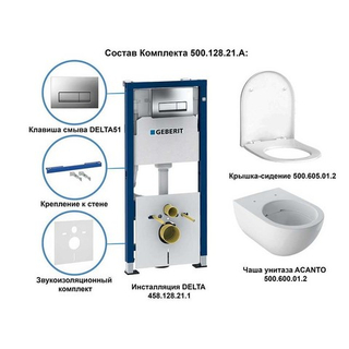 Комплект инсталляции c унитазом Geberit Acanto 500.128.21.A с сиденье микролифтом