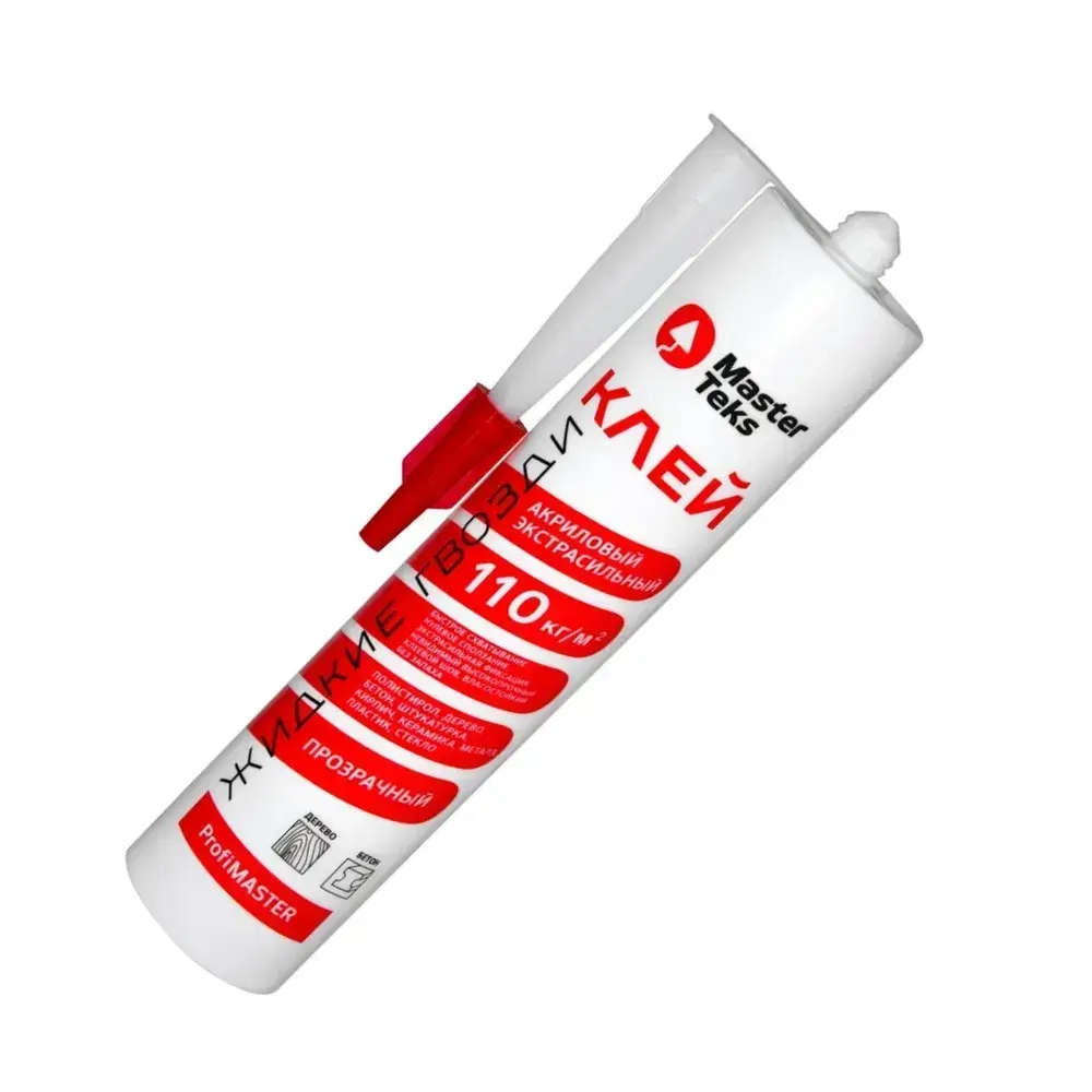 Монтажный клей строительный сверхсильный 110, Жидкие Гвозди MasterTeks PM, акриловый, 280мл, белый Россия