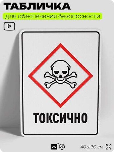 Табличка для обеспечения безопасности "Токсично", для производства, предприятия, организаций, 40х30 см, Silver Plane x Айдентика Технолоджи
