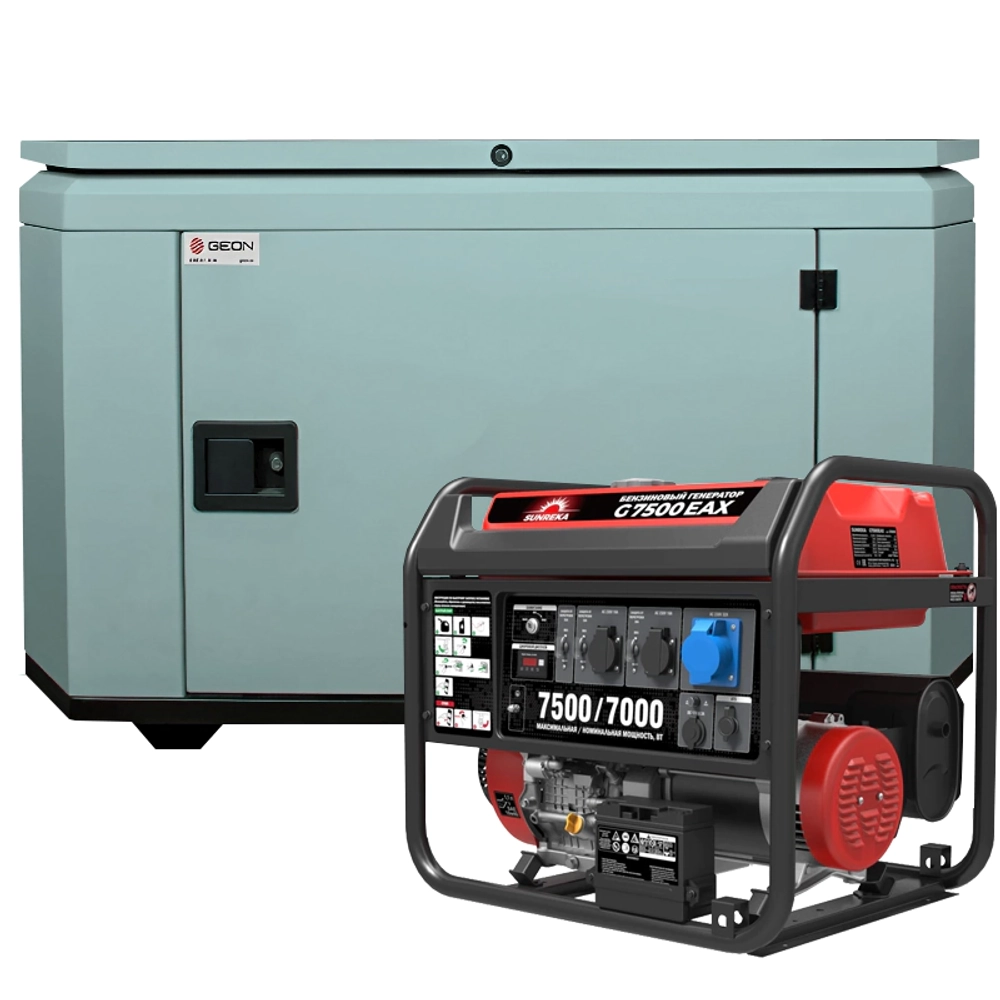 Генератор бензиновый SUNREKA G7500EAX с кожухом Geon 1200 RAL 7031