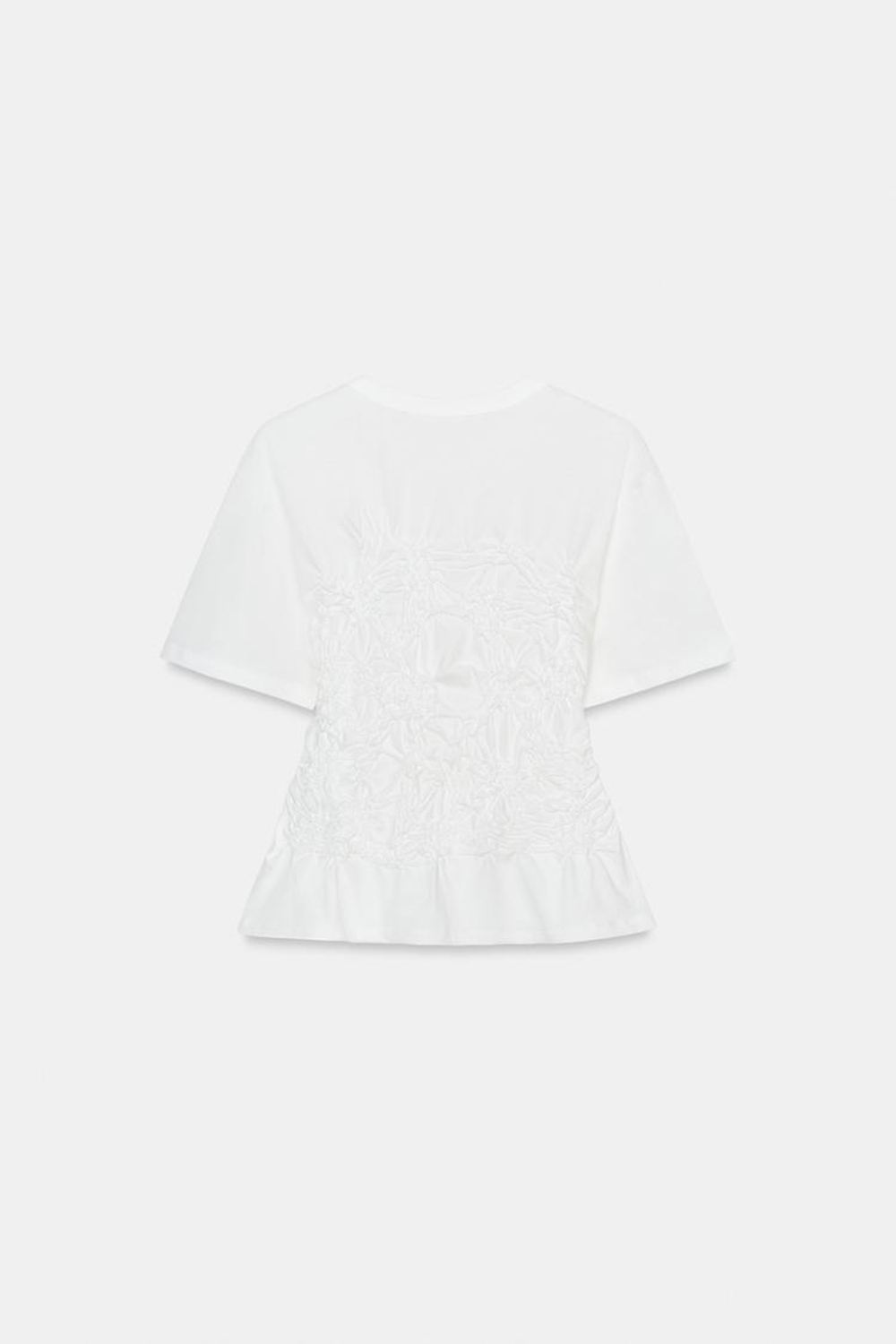 ZARA ТОП С КОРОТКИМИ РУКАВАМИ И СБОРКАМИ, БЕЛЫЙ