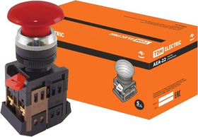 Кнопка "Грибок" AEА-22  красный, d22мм, 1з+1р TDM SQ0704-0015
