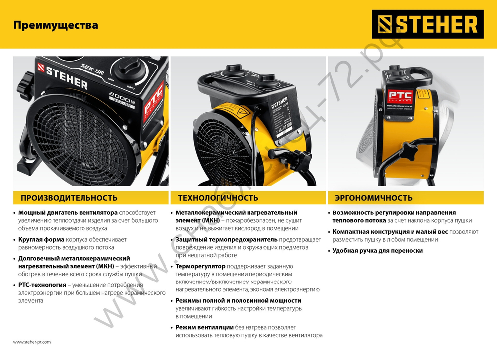 STEHER 3 кВт, электрическая тепловая пушка (SEK-5R)