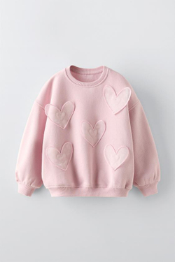 ZARA ТОЛСТОВКА С ПРИНТОМ «СЕРДЦЕ», РОЗОВЫЙ