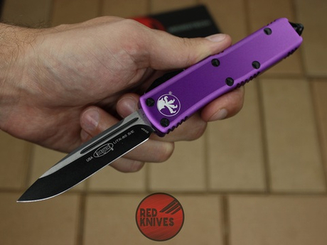 Реплика ножа Microtech UTX-85 S/E - фиолетовая рукоять, стандартный клинок, черный + запчасти