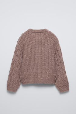 ZARA КАРДИГАН С УЗОРОМ «КОСЫ», БЕЖЕВЫЙ