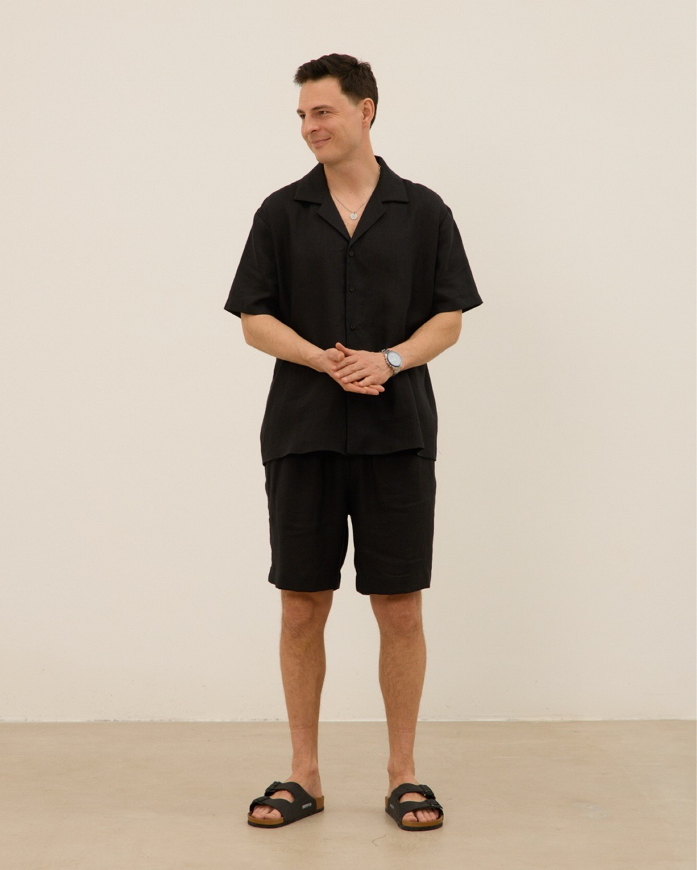 Шорты мужские, из 100% льна, черные