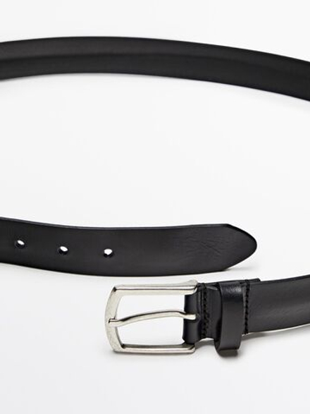Massimo Dutti Кожаный ремень с эффектом потертости, черный