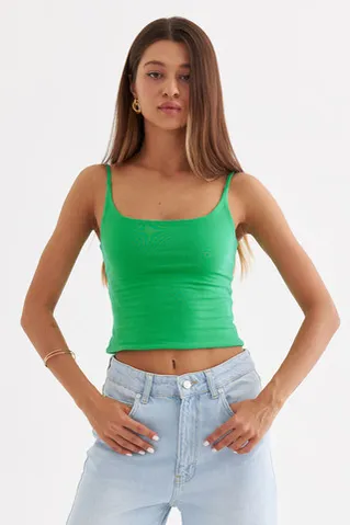 Майка на бретелях из хлопка зеленого цвета