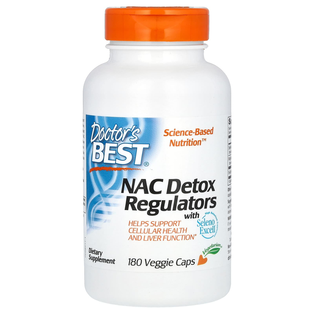 Doctor's Best, NAC, регуляторы детоксикации, 180 растительных капсул