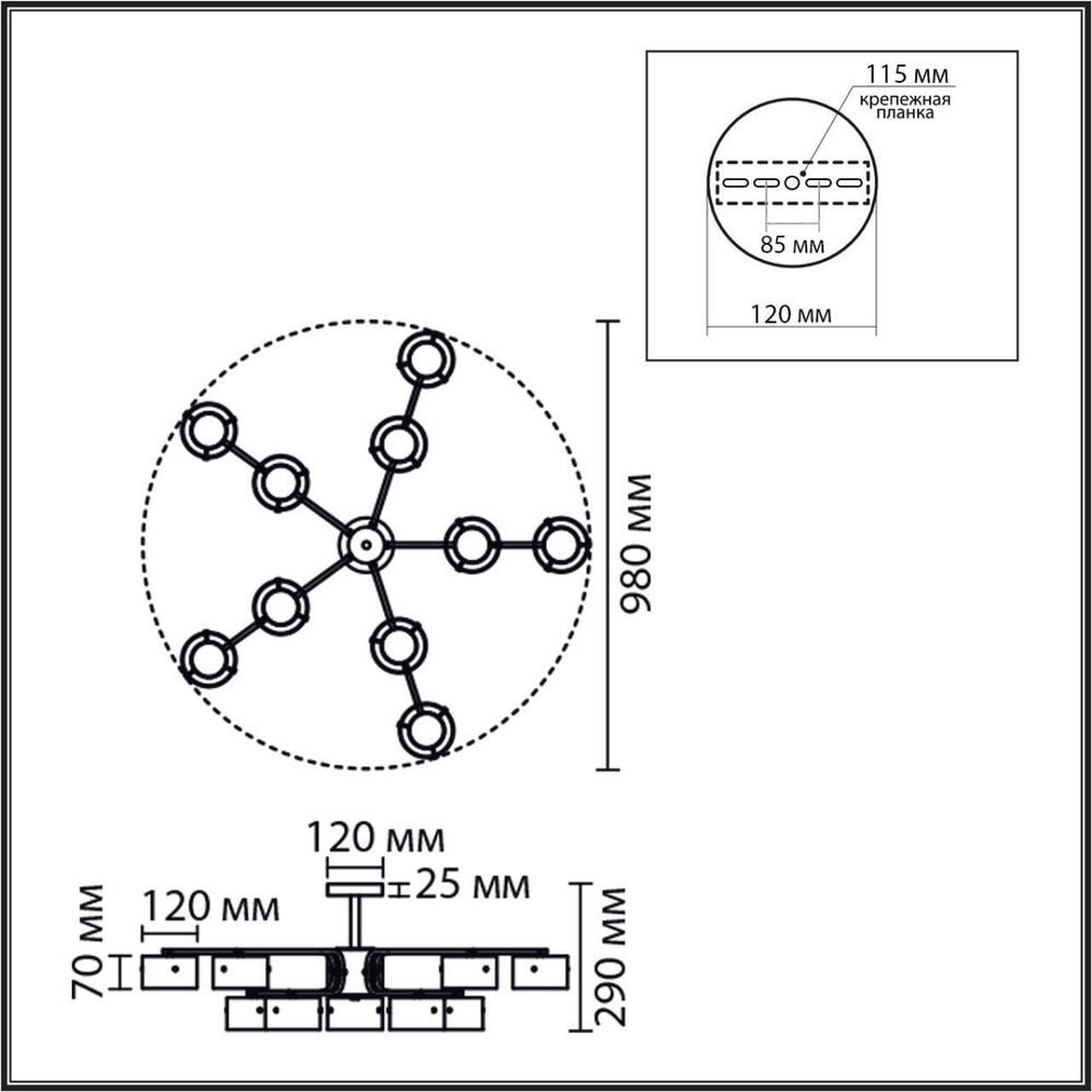 8349/10C COMFI черный/прозрачный, металл/стекло Светильник потолочный LED GX53 10*7W 220V NATALINA