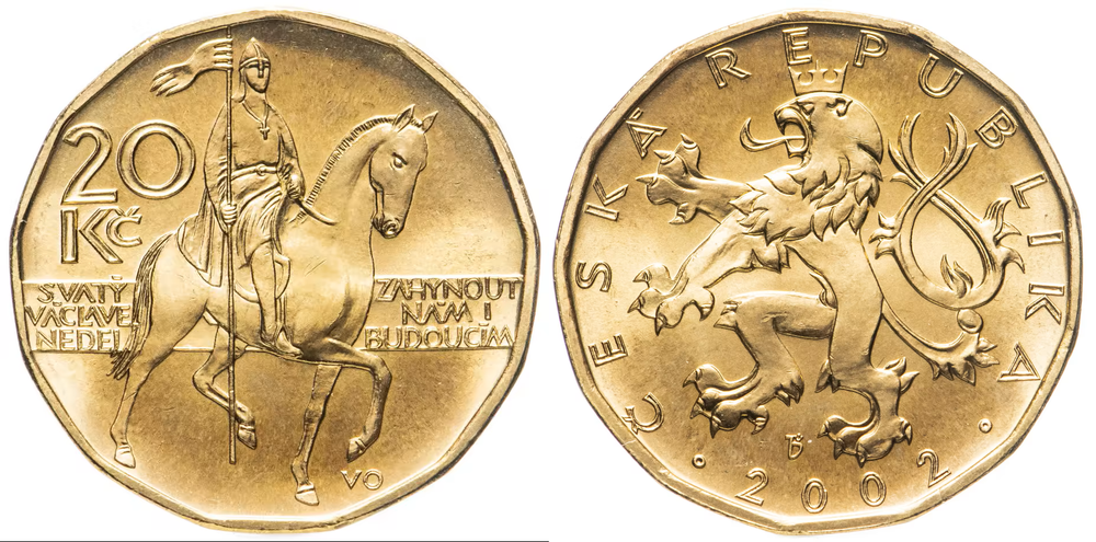 Чехия 20 крон, 2002 Святой Вацлав XF
