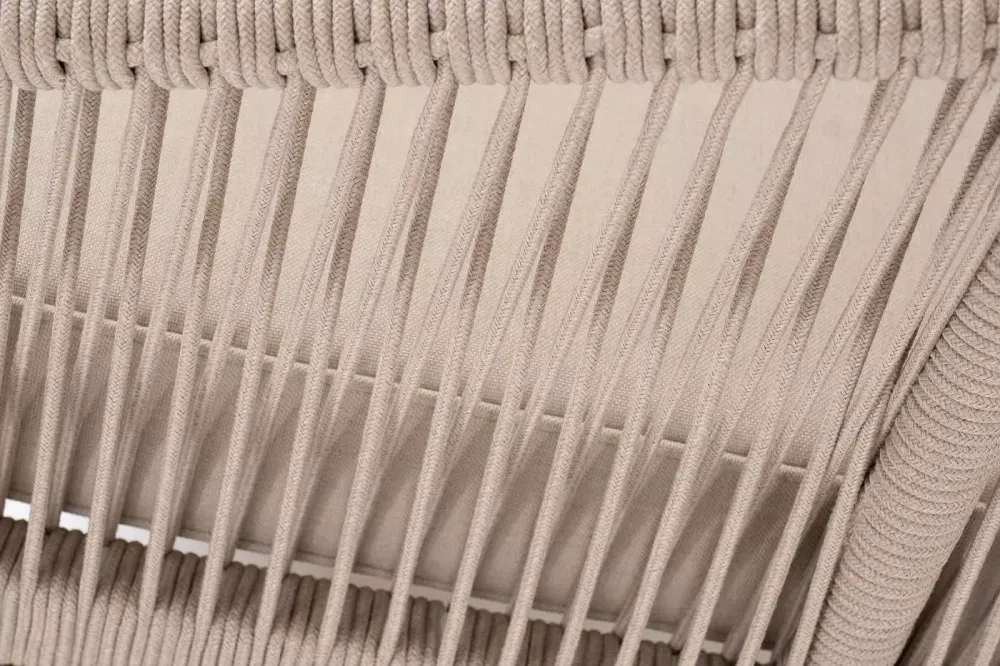 "Канны" левый модуль плетеный из роупа, основание дуб, роуп бежевый круглый, ткань бежевая 052