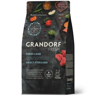 Grandorf Fresh, Fresh Lamb, Adult Sterilised для стерилизованных или пожилых кошек (Свежее мясо ягнёнка с бататом)