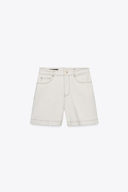 ZARA ДЖИНСОВЫЕ ШОРТЫ-БЕРМУДЫ Z1975 MOM FIT, ЭКРЮ