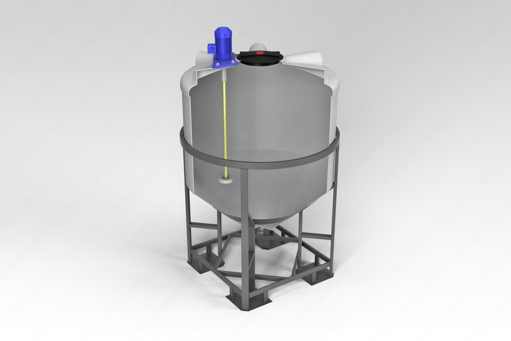 Емкость пищевая в обрешетке ЭкоПром ФМ с турбинной мешалкой 1000 л. конусная (126x126x209см;белый) - арт.555701