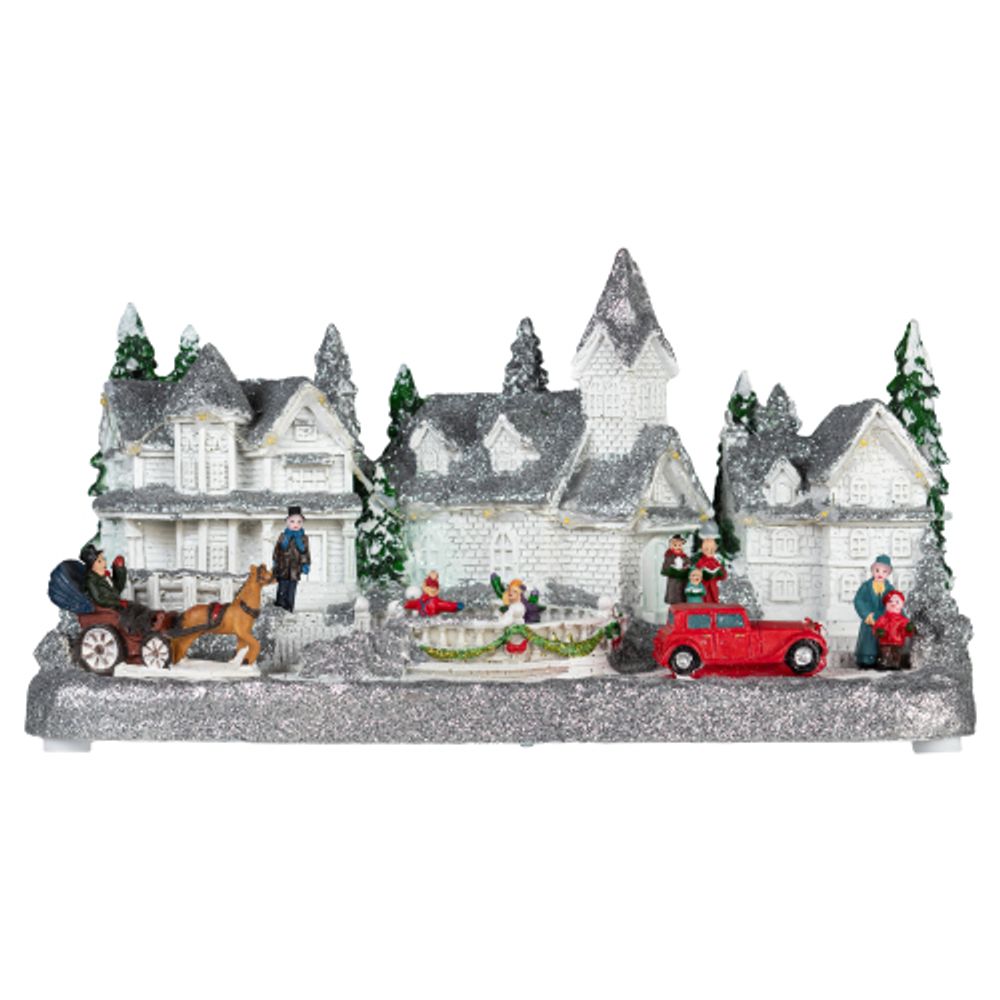 Светодиодная новогодняя фигура ЭРА EFIS-S08 композиция Снежная деревня теплый белый свет 3АА 31*16*16 см