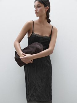 Massimo Dutti Двухслойная юбка из рельефной ткани, черный