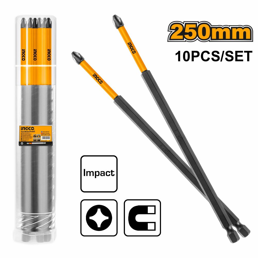 Набор ударных бит для шуруповерта IMPACT INGCO SDBIM11PH2103 INDUSTRIAL PH2x250 мм 10 шт.