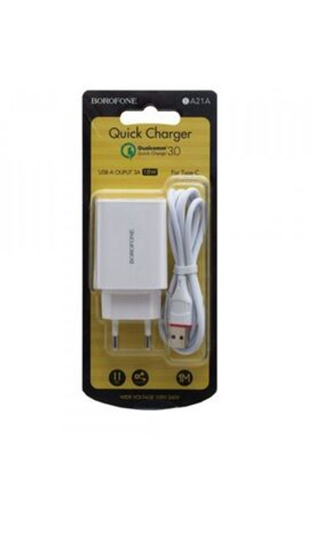 Адаптер сетевой с проводом 1 м Qualcomm 3.0 18W Borofone A21AQC3.0