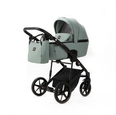 Детская универсальная коляска Adamex MOBI Air NEW Deluxe 2в1 - SA20 (Серо-зеленая экокожа)