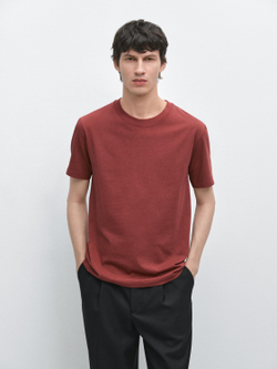 Massimo Dutti Футболка с коротким рукавом из смесовой хлопковой ткани, бордовый