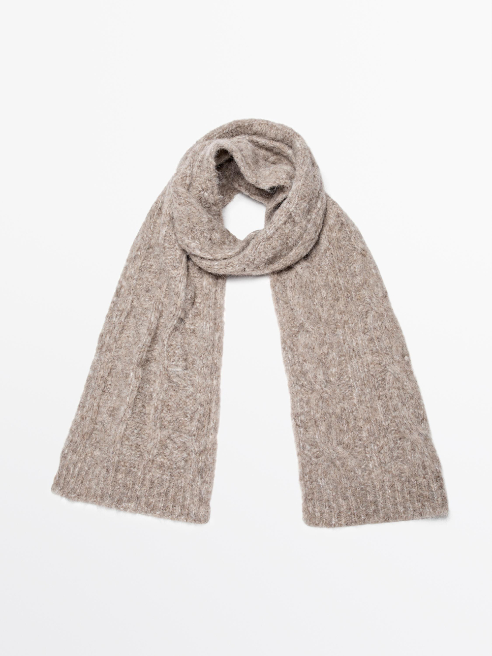 Massimo Dutti Шарф из смеси альпаки, связанный косами, бежевый