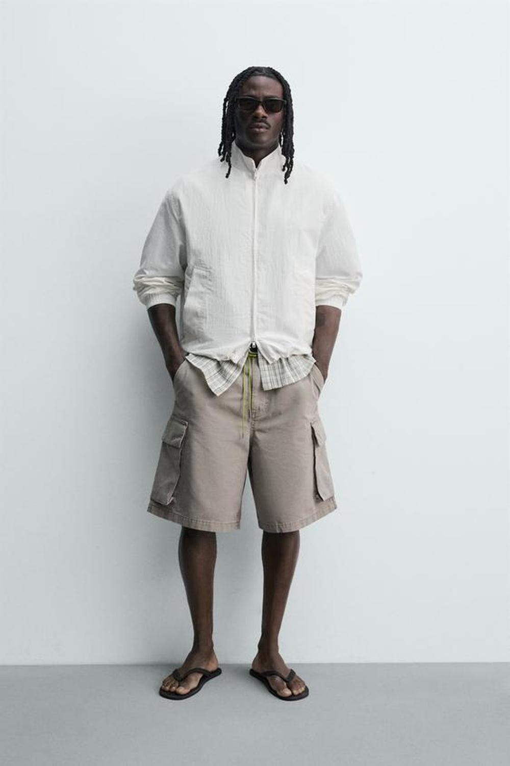 ZARA ШОРТЫ КАРГО RELAXED FIT НА ШНУРКЕ, СЕРО-ДЫМЧАТЫЙ
