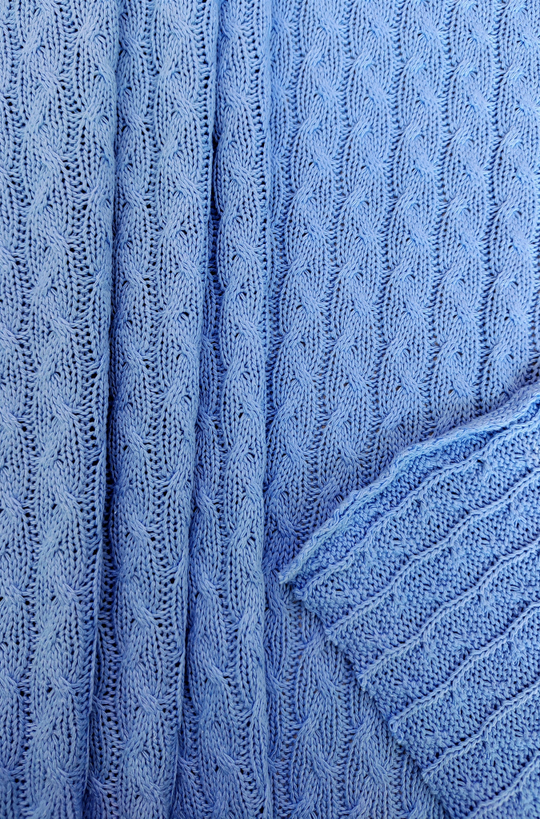 Трикотаж вязанный, косичка большая, голубой, хлопок OXYGEN