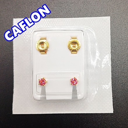 Серьги-гвоздики для прокола ушей под пистолет. CAFLON (Англия). Золотистые с розовыми кристаллами, крапление