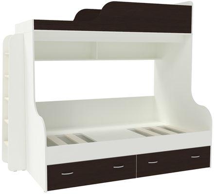 Двухъярусная кровать КарИВи Дуэт-15 с деревянной лестницей Белый  Венге