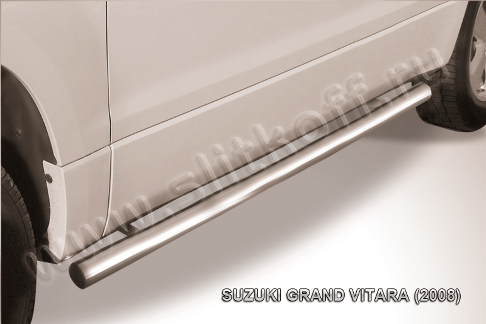 Пороги из нержавейки Suzuki Grand Vitara 3 дв (2008-2012) d76 труба (черный цвет)